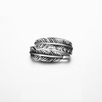 Dual Feather Stainless Steel Ring, feather design, men's ring view 2