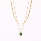 Layered Figaro Chain Square Pendant Necklace with black stone view 2