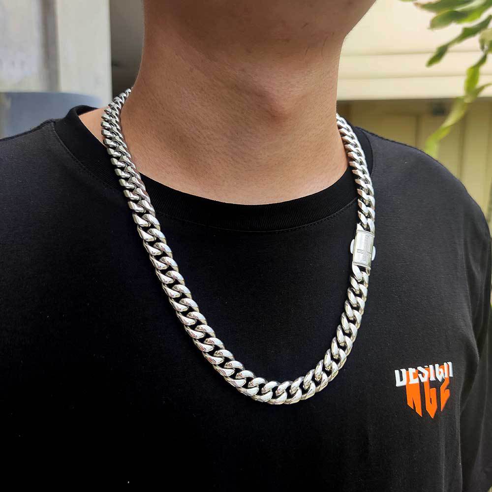 The Zircon Clasp Cuban Chain in Stainless Steel, view 2