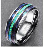 8mm Tungsten Carbide Opal Abalone Inlay Ring, iridescent, durable
