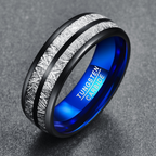 8mm Black Tungsten Carbide Blue Inlay Ring on white background view 2