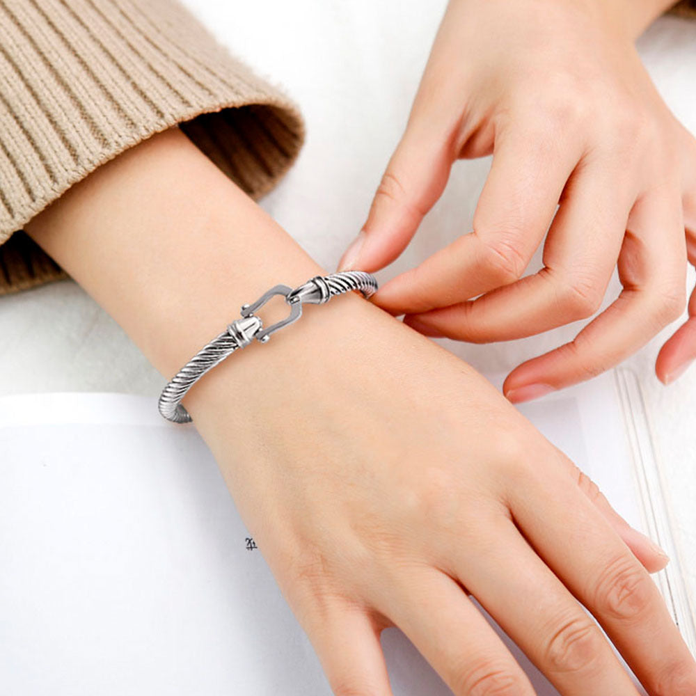 Stainless Steel Twisted Cable Bangle with hook clasp view 2