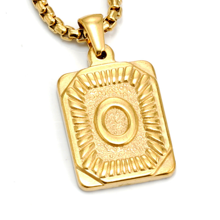 Gold-Tone Rectangular Initial Pendant Necklace with letter H view 3