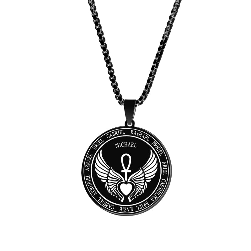 Archangel Michael Ankh Pendant Necklace silver box chain view 8