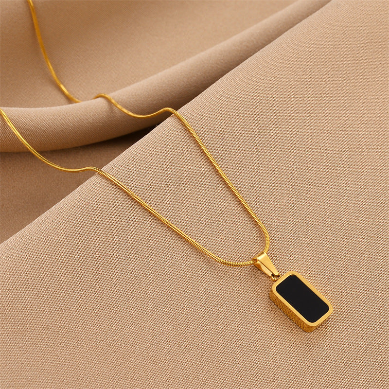 Titanium Steel Geometric Black Pendant Necklace with gold-tone finish view 2