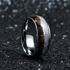 8mm Tungsten Carbide Wood Meteorite Inlay Ring with polished finish view 3