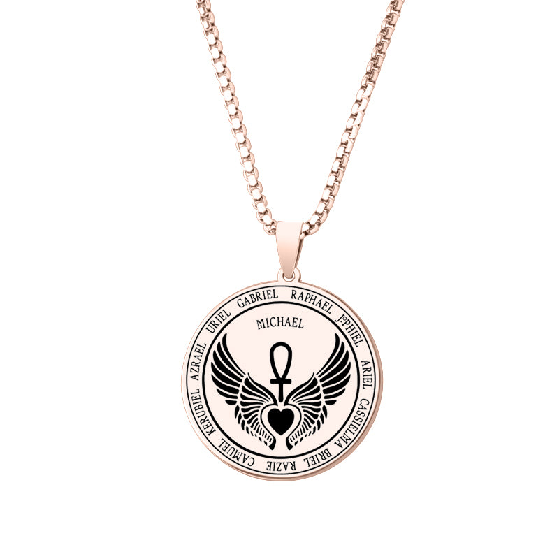 Archangel Michael Ankh Pendant Necklace silver box chain view 6