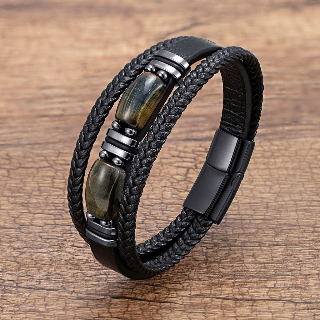 The Multi-Strand Leather and Tiger Eye Bracelet, view 8