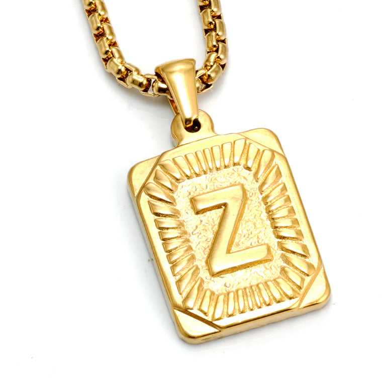 Gold-Tone Rectangular Initial Pendant Necklace with letter H view 26
