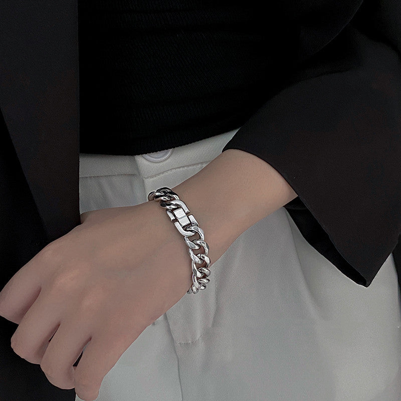 11mm Stainless Steel Cuban Link Bracelet on wrist