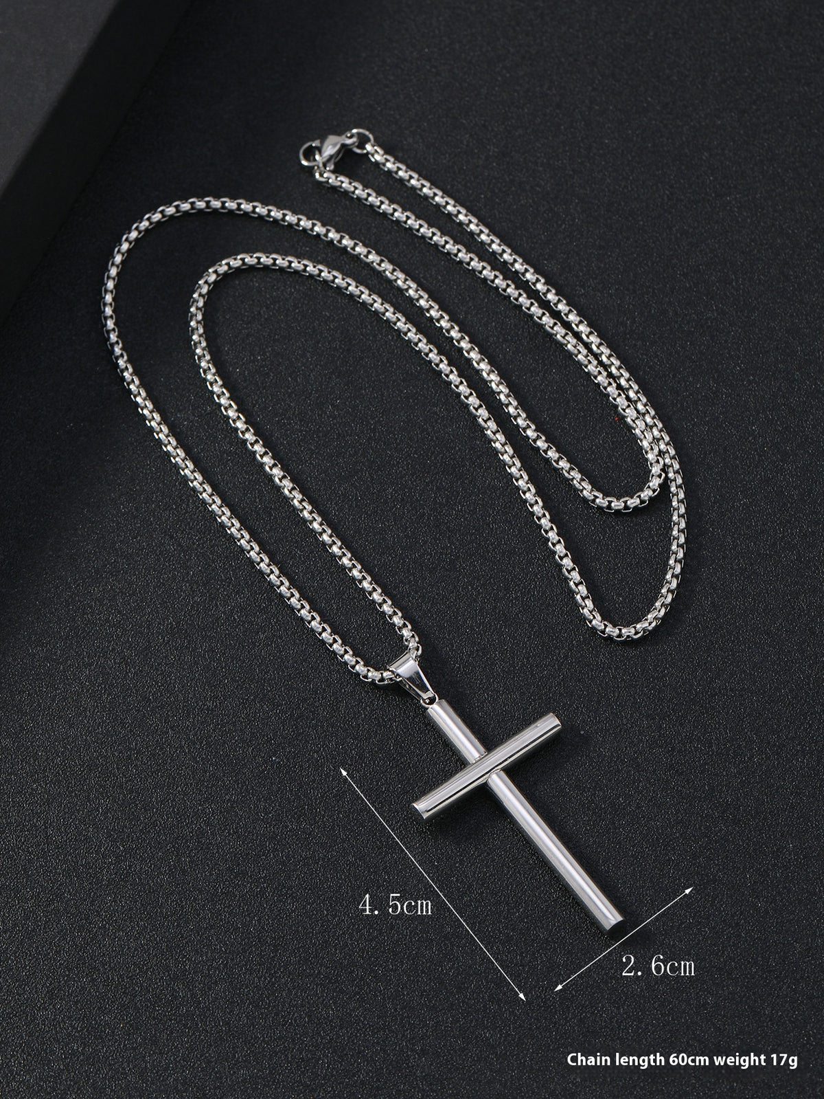 Cylindrical Cross Stainless Steel Pendant Necklace, silver color view 4