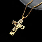 Hollow Cross Titanium Steel Pendant Necklace in silver and gold-tone finishes view 6