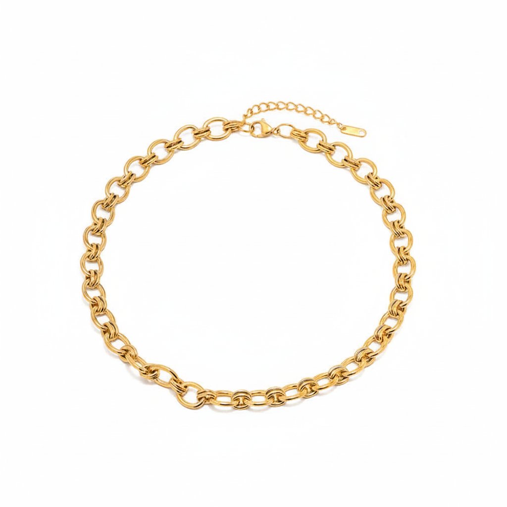 Gold-Tone Rolo Link Chain Necklace and Bracelet Set on stone view 3