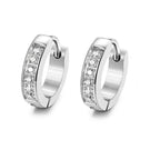 Stainless Steel Iced Huggie Hoop Earrings, silver-tone with cubic zirconia
