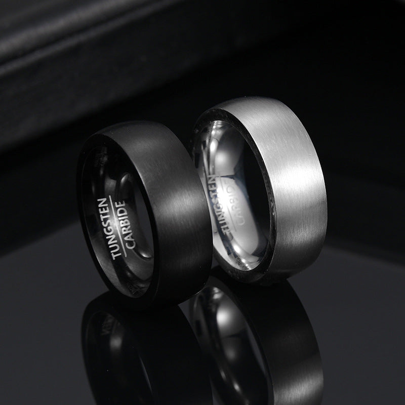 Brushed Matte Tungsten Carbide Ring black and silver view 2