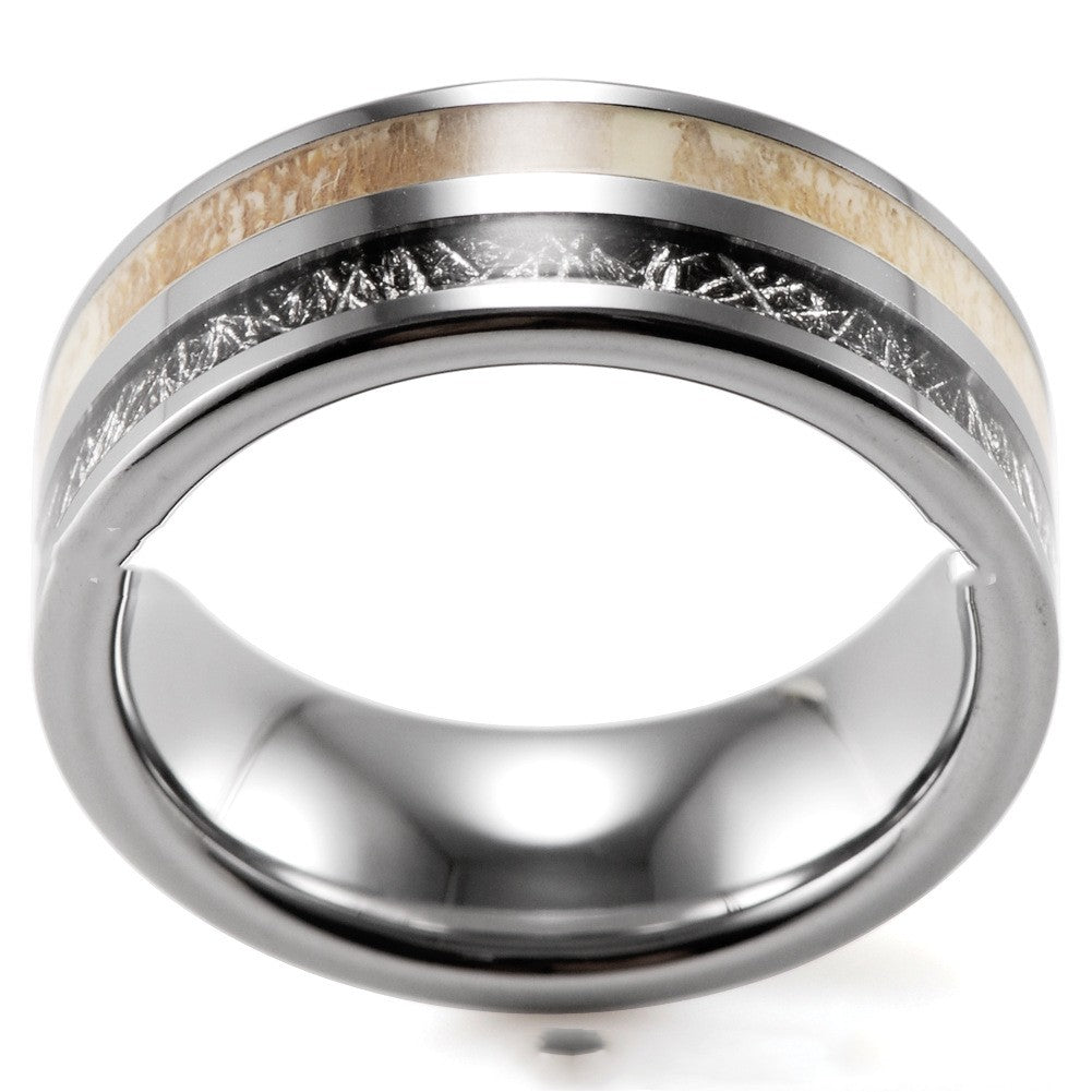 Tungsten Carbide Antler Meteorite Inlay Ring with polished finish view 4