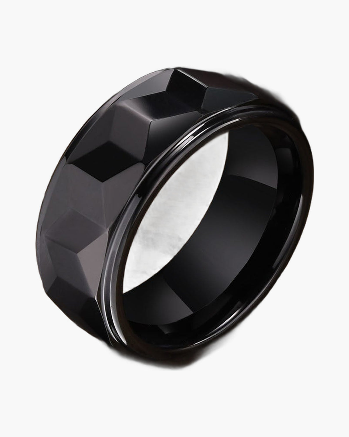 8mm Black Faceted Tungsten Carbide Ring - geometric, durable, black view 2