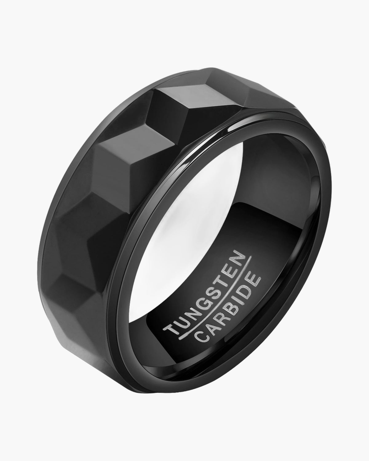 8mm Black Faceted Tungsten Carbide Ring