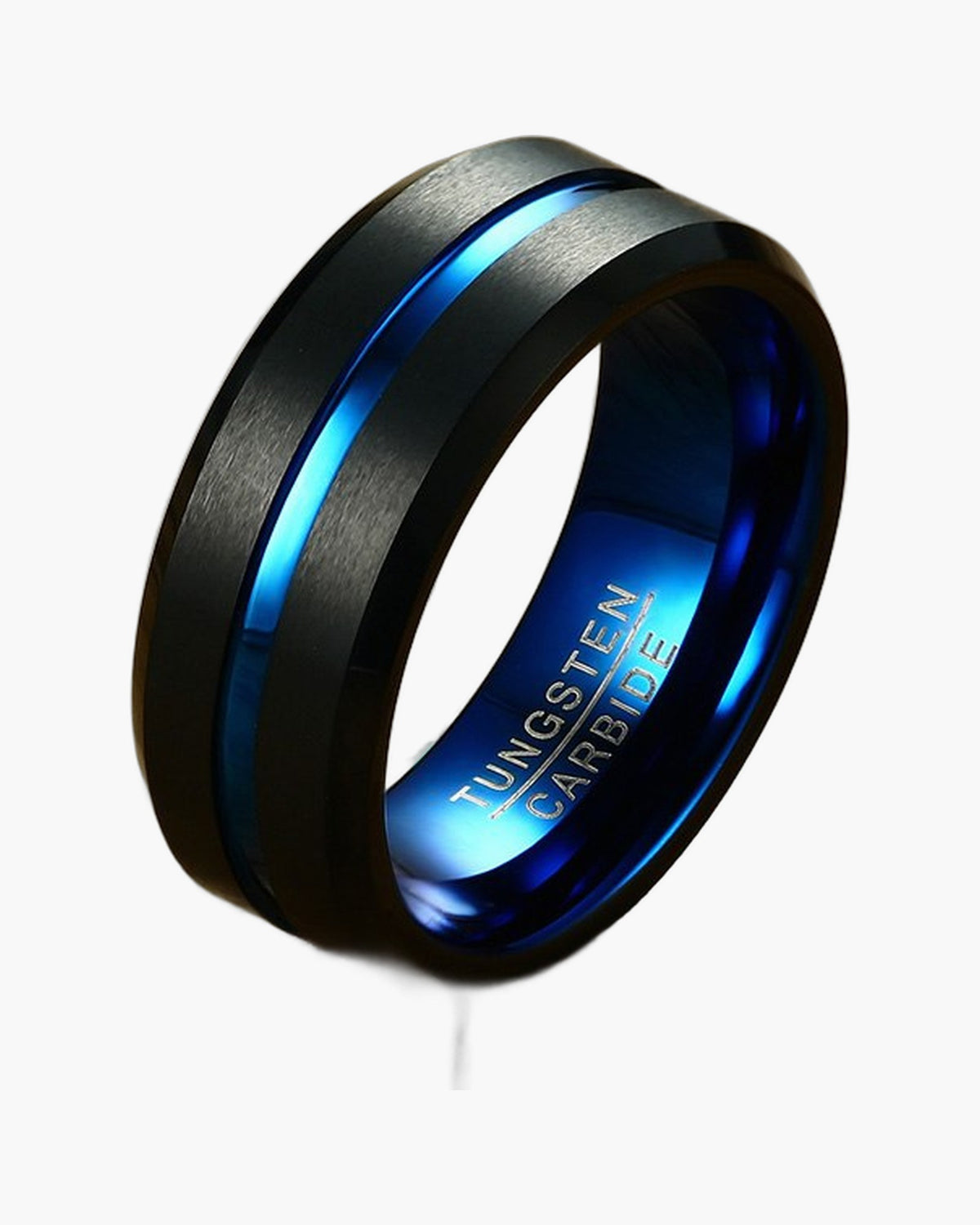 8mm Black Tungsten Carbide Blue Groove Ring