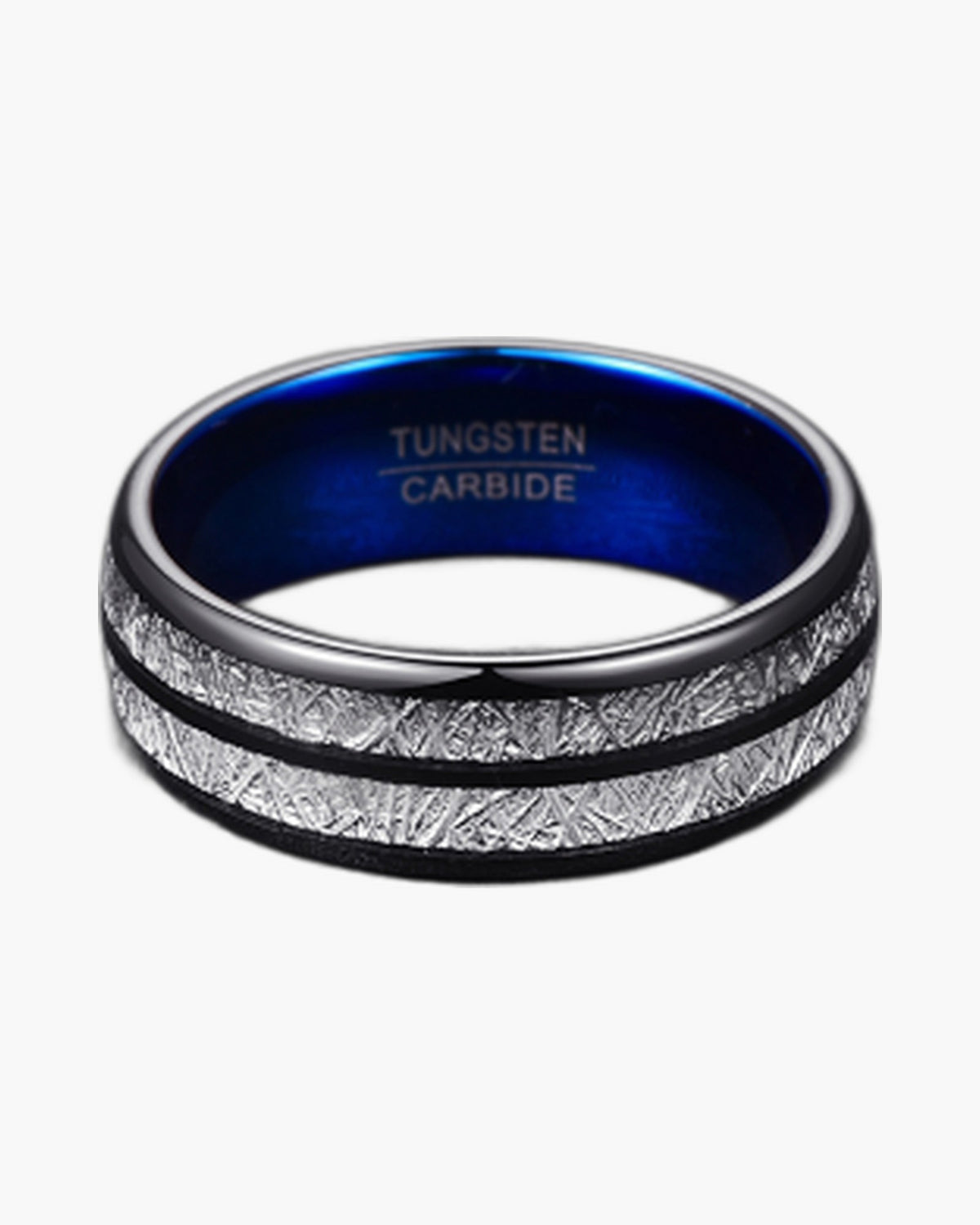 8mm Black Tungsten Carbide Blue Inlay Ring on white background view 4