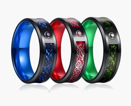 8mm Black Tungsten Carbide Celtic Dragon Ring with red inlay view 4