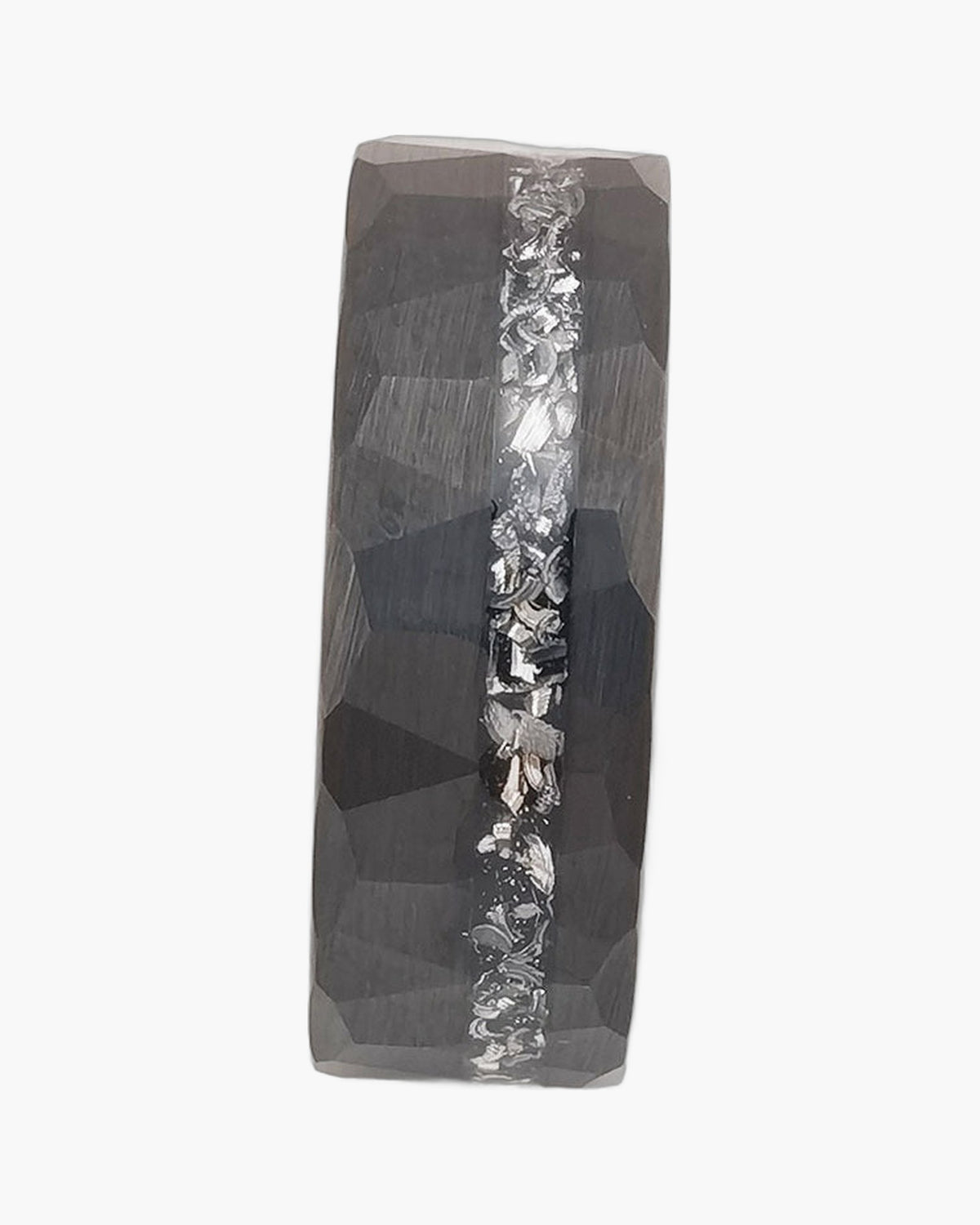 8mm Black Tungsten Carbide Faceted Inlay Ring, faceted black, crushed metal inlay view 2