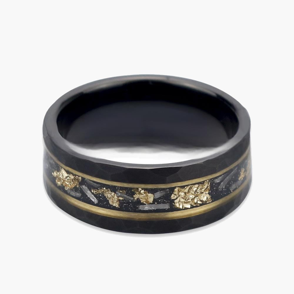 8mm Black Tungsten Carbide Gold Flake Ring with faceted texture view 2