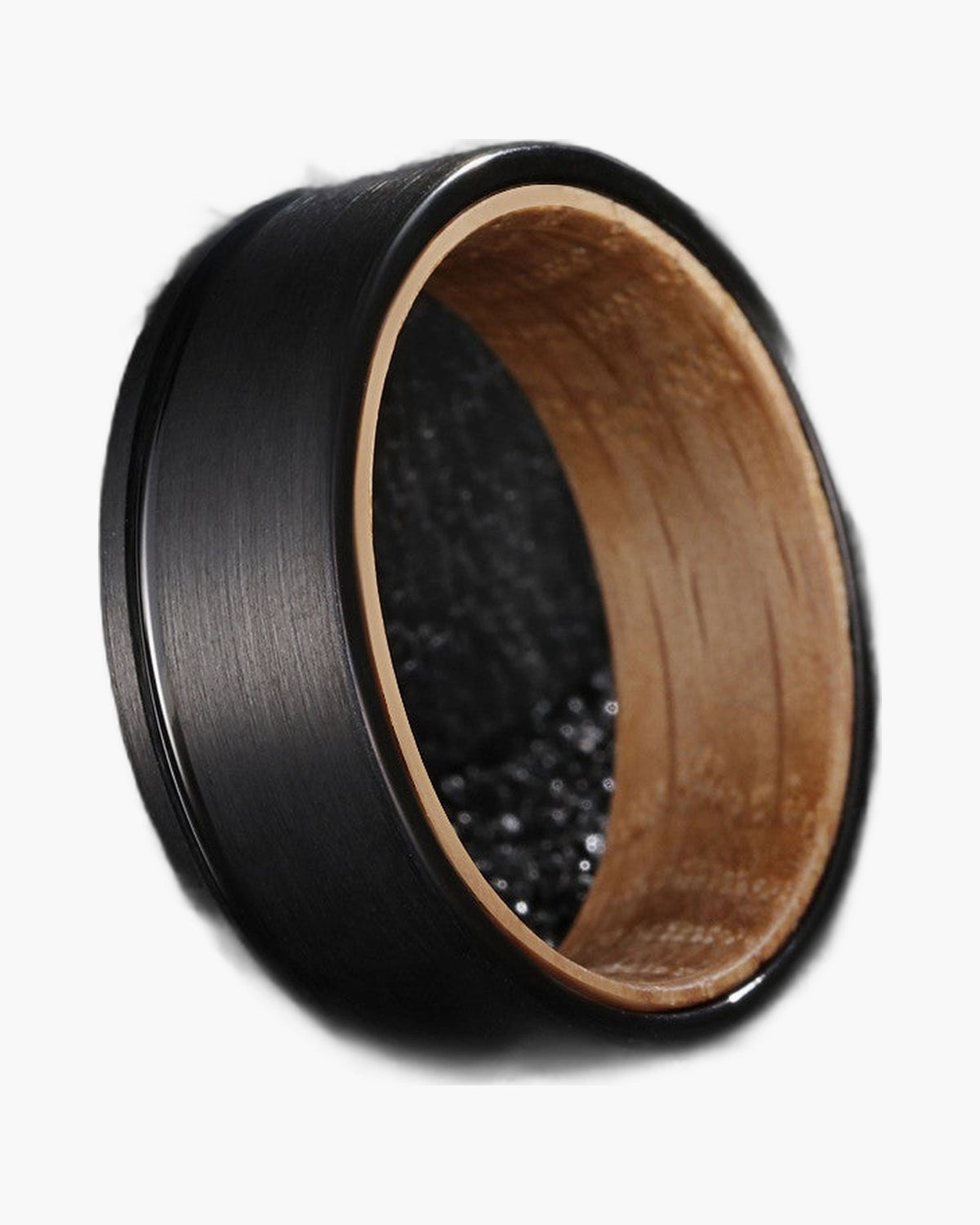 8mm Black Tungsten Carbide Wood Inlay Ring, modern, durable, men's jewelry view 4