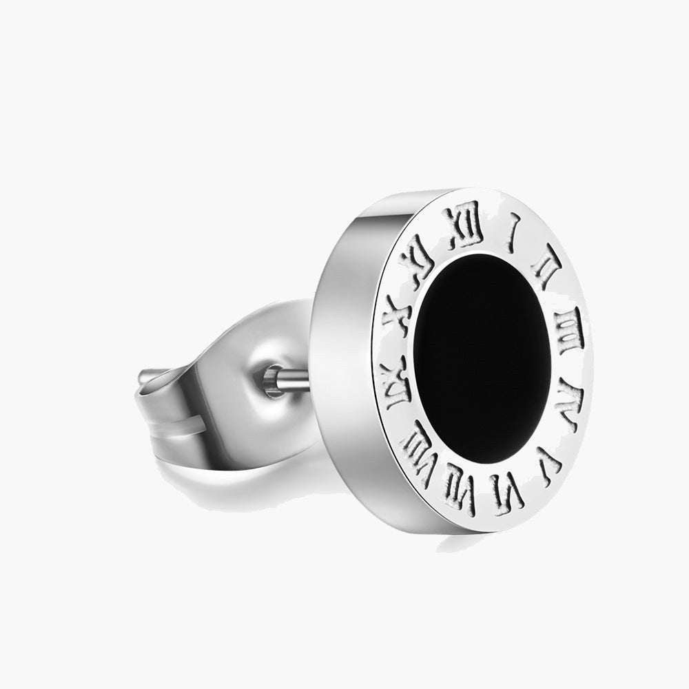 8mm Roman Numeral Stud Earrings, gold-tone with CZ stone view 6