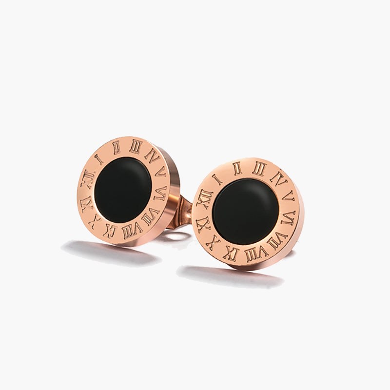 8mm Roman Numeral Stud Earrings, gold-tone with CZ stone view 3