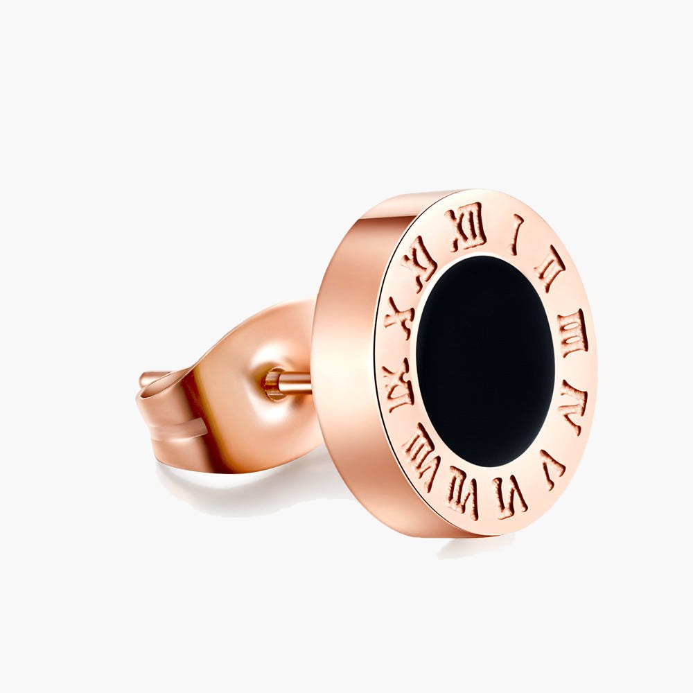 8mm Roman Numeral Stud Earrings, gold-tone with CZ stone view 4