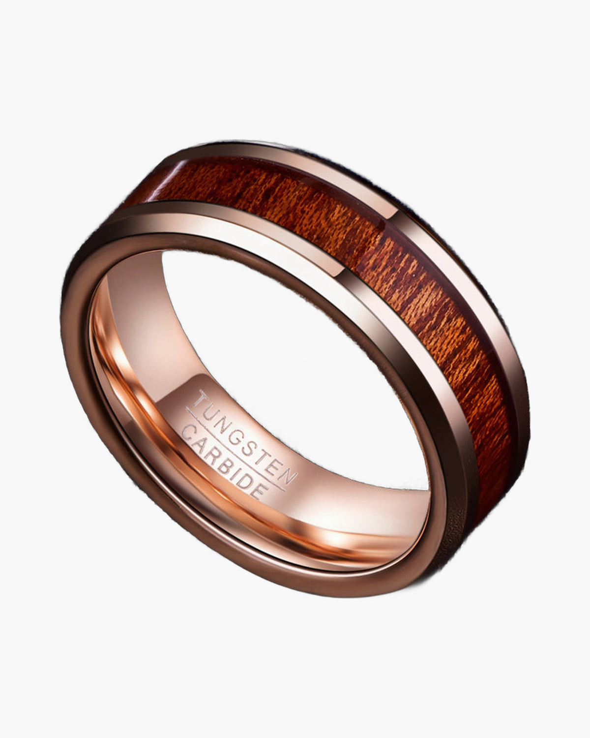 8mm Rose Gold Tungsten Carbide Wood Inlay Ring