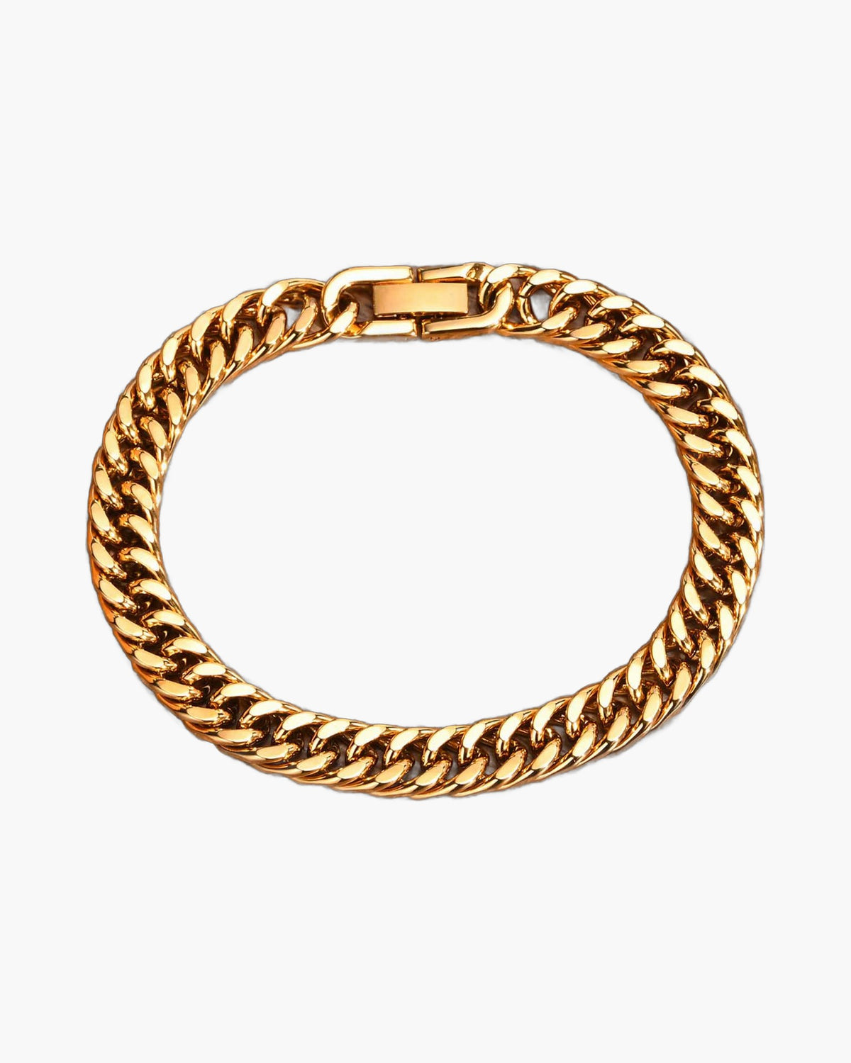 8mm Stainless Steel Curb Link Bracelet closed on wood background view 7