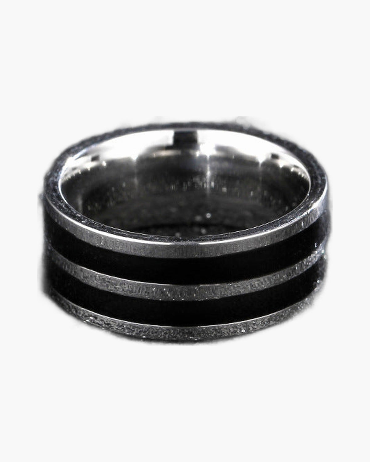 8mm Stainless Steel Double Inlay Ring on a dark background