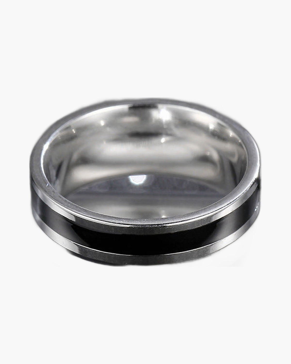 8mm Stainless Steel Double Inlay Ring on a dark background view 3