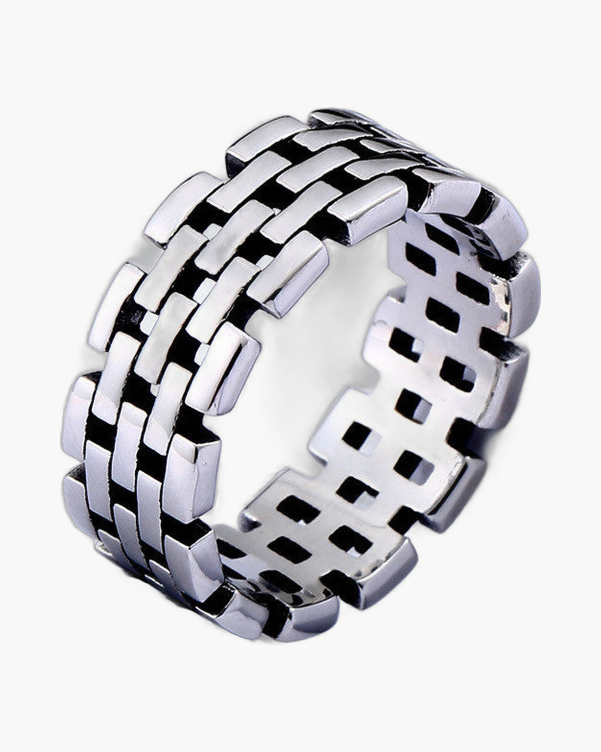 8mm Stainless Steel Hollow Link Ring, silver-tone, polished finish view 2