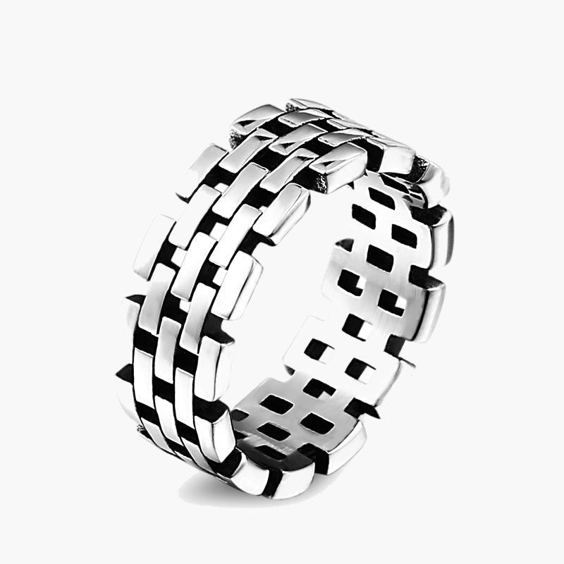 8mm Stainless Steel Hollow Link Ring, silver-tone, polished finish
