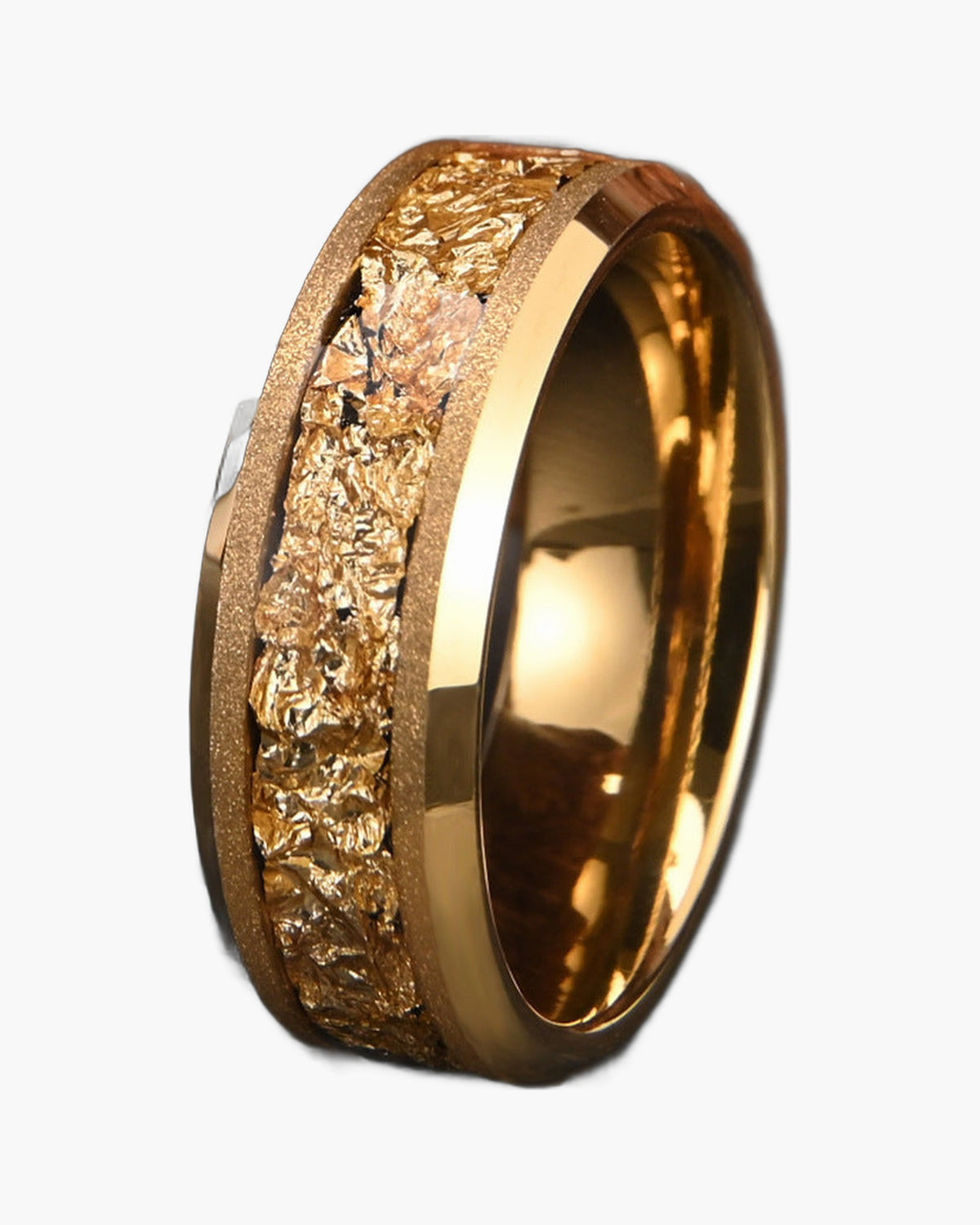 8mm Tungsten Carbide Gold Flake Inlay Ring - gold tone, textured view 3