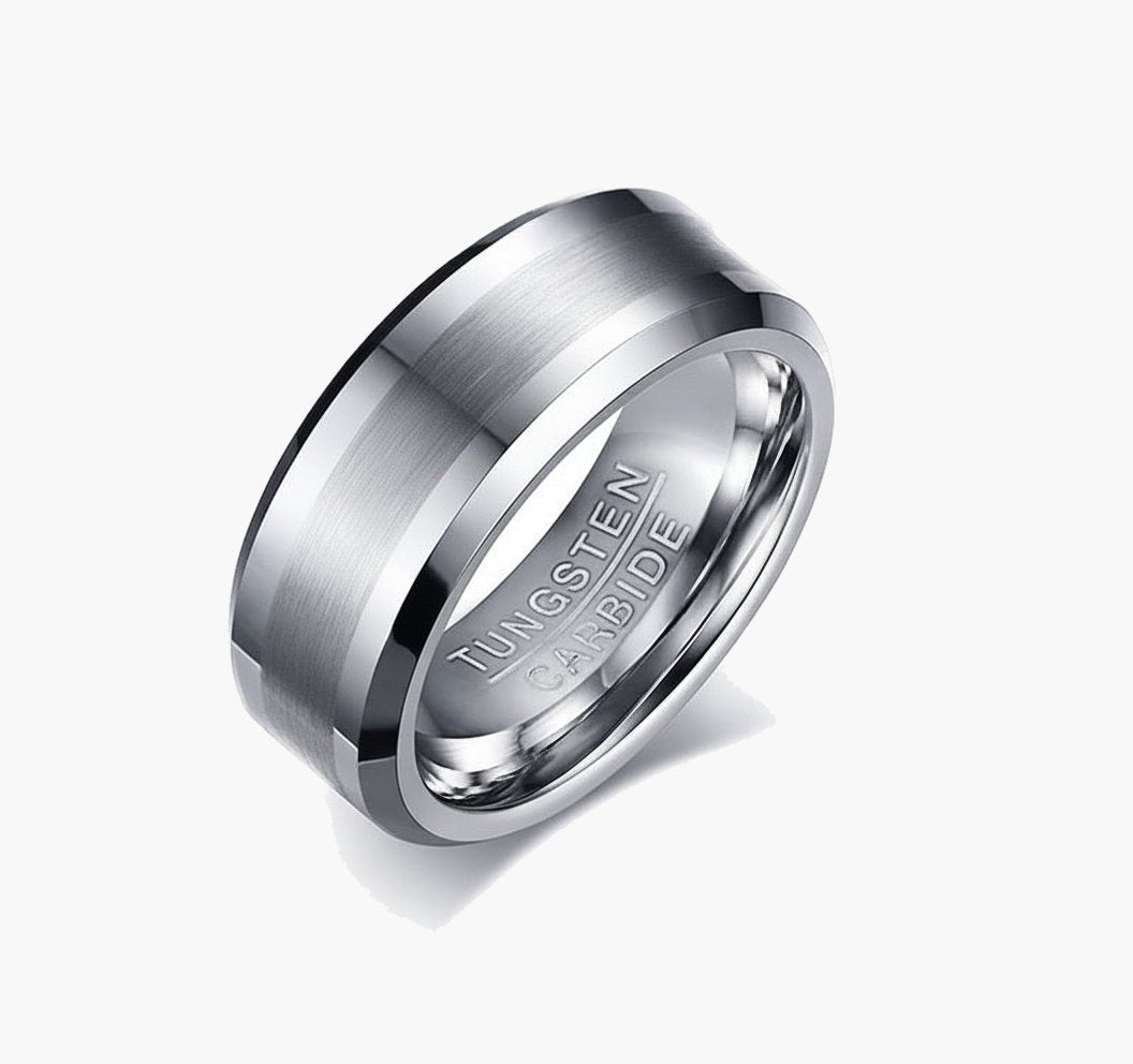 8mm Tungsten Carbide Matte Band Ring with matte center and polished edges view 2
