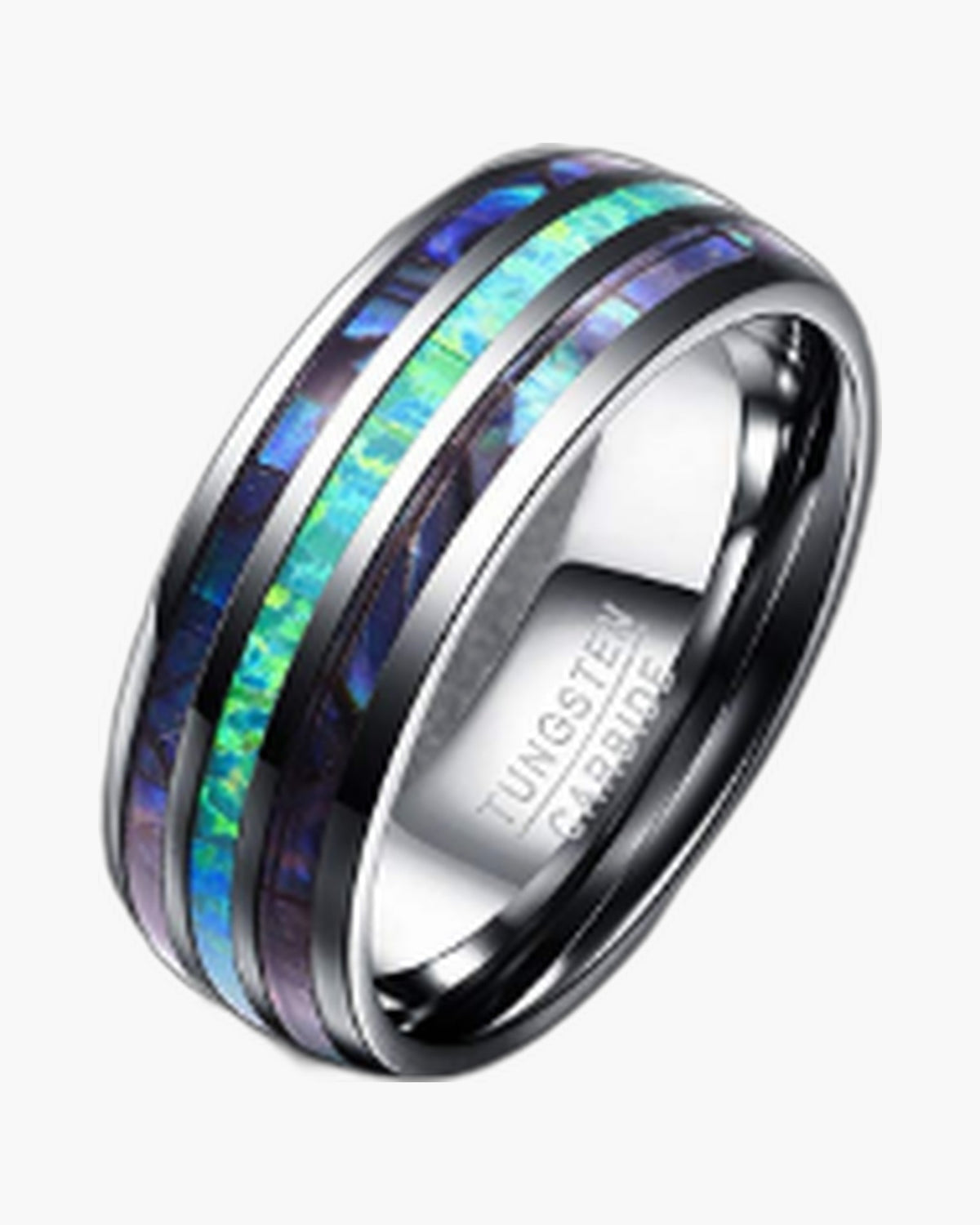 8mm Tungsten Carbide Opal Abalone Inlay Ring, iridescent, durable