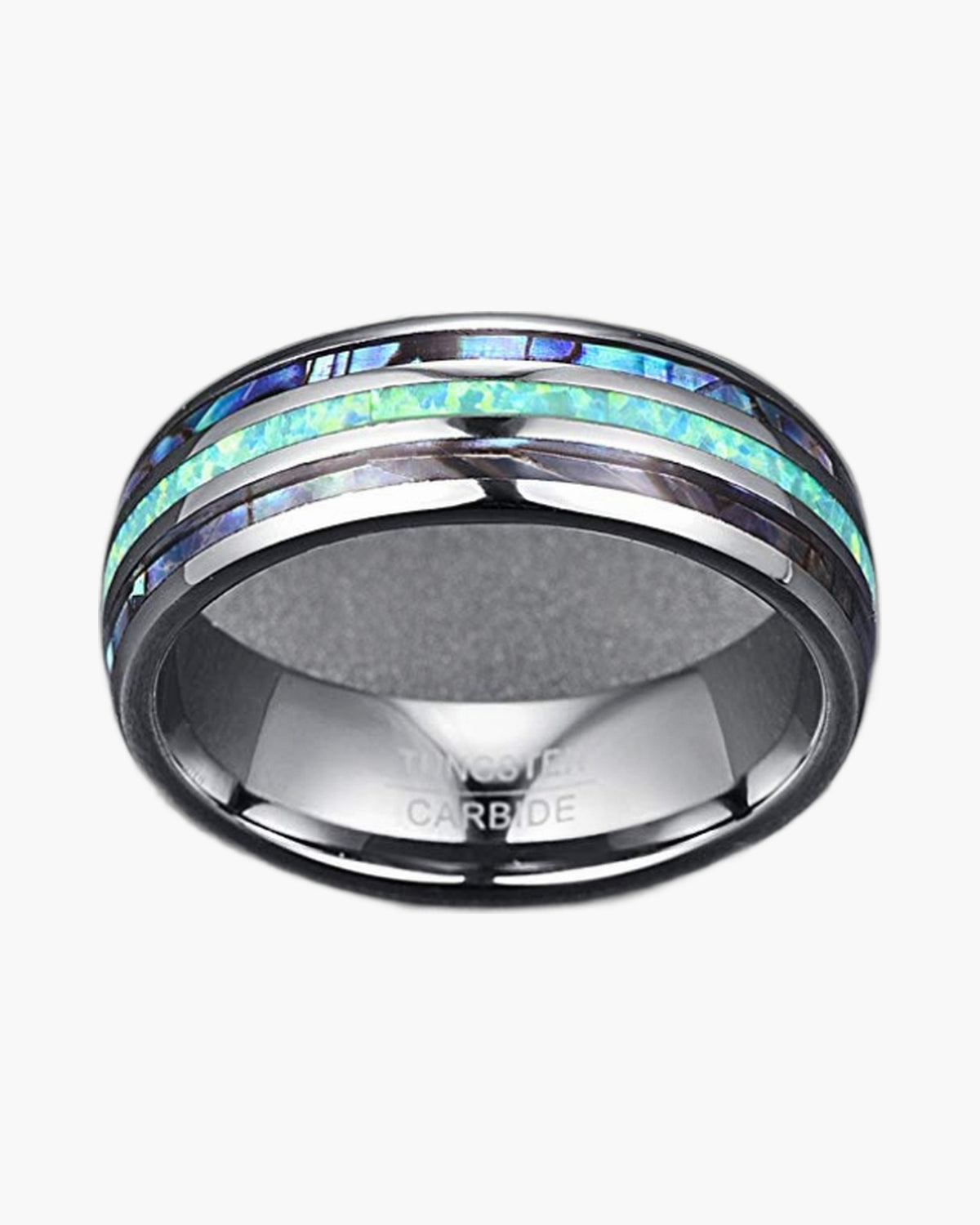 8mm Tungsten Carbide Opal Abalone Inlay Ring, iridescent, durable view 2