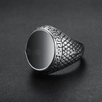 Stainless Steel Black Inlay Signet Ring with geometric patterns view 4