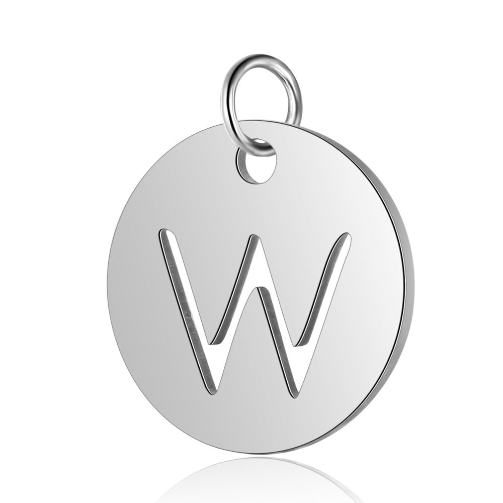 Stainless Steel Initial Disc Pendant, silver, hollow letter Z view 24