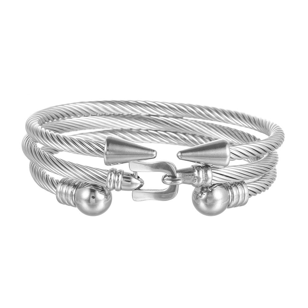 Stainless Steel Roman Numeral Bracelet Set with gold-tone accents view 4