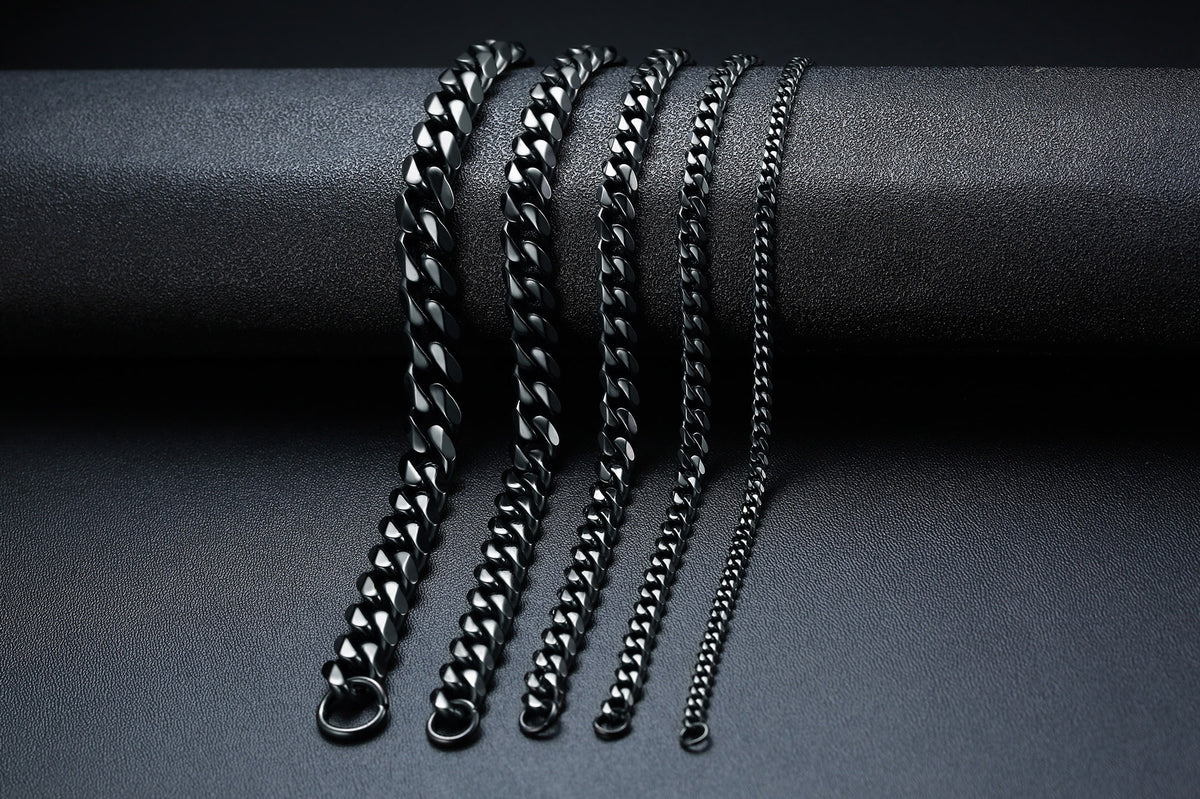Titanium Steel Cuban Link Bracelet in silver-tone and black finishes view 4