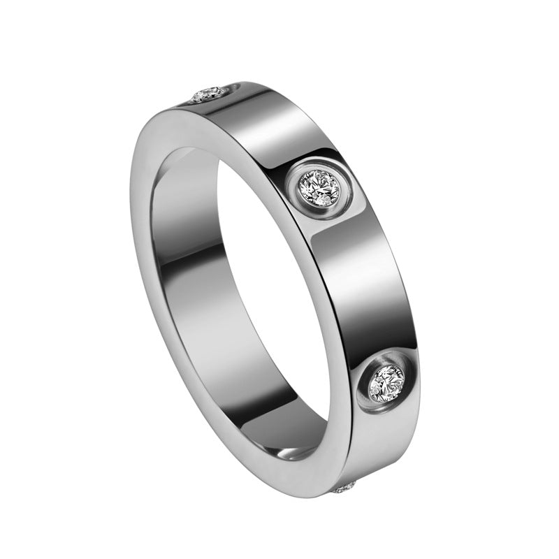 Stainless Steel Cubic Zirconia Band Ring, silver finish, six stones