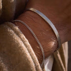 Stainless Steel Cuff and Curb Chain Bracelet Set in silver tone with etched details view 2