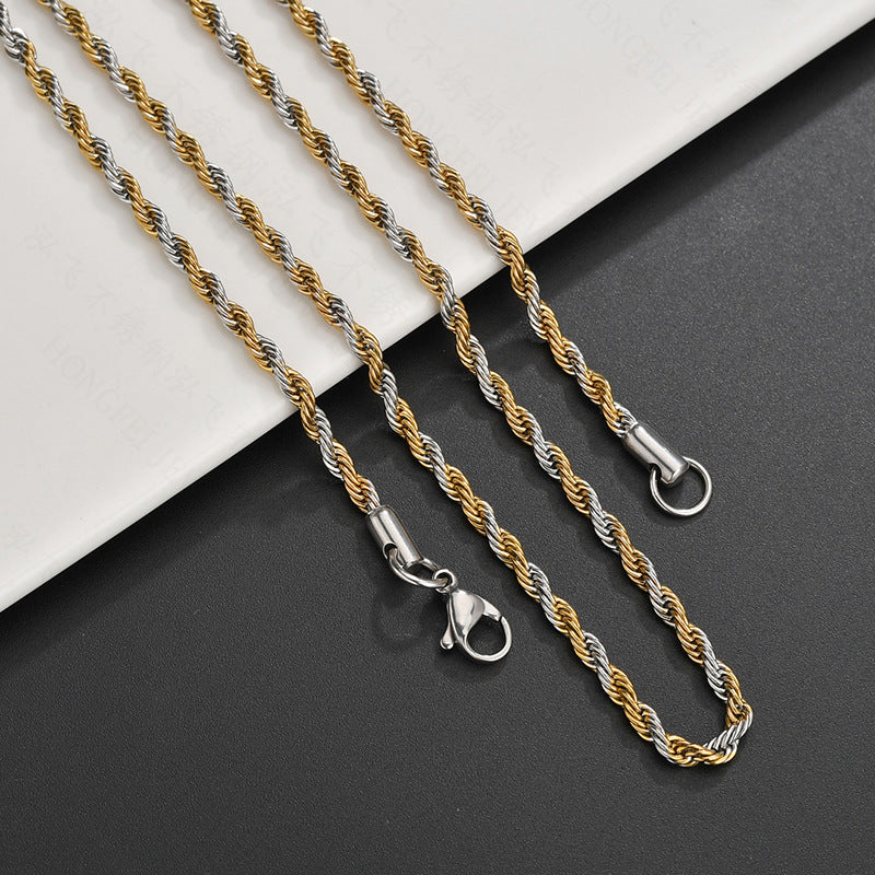 Rope Chain Stainless Steel Necklace silver coiled view 4