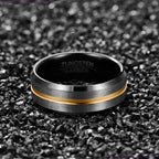 Black Tungsten Carbide Gold Inlay Ring on a white background view 4