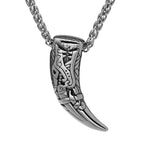 Stainless Steel Wolf Tooth Rune Pendant Necklace with chain view 2